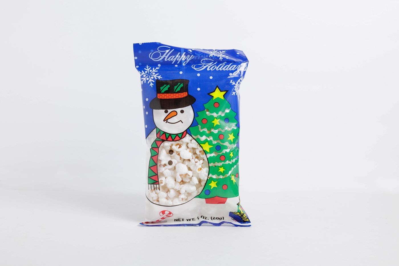 Happy Holidays snowman white cheddar popcorn